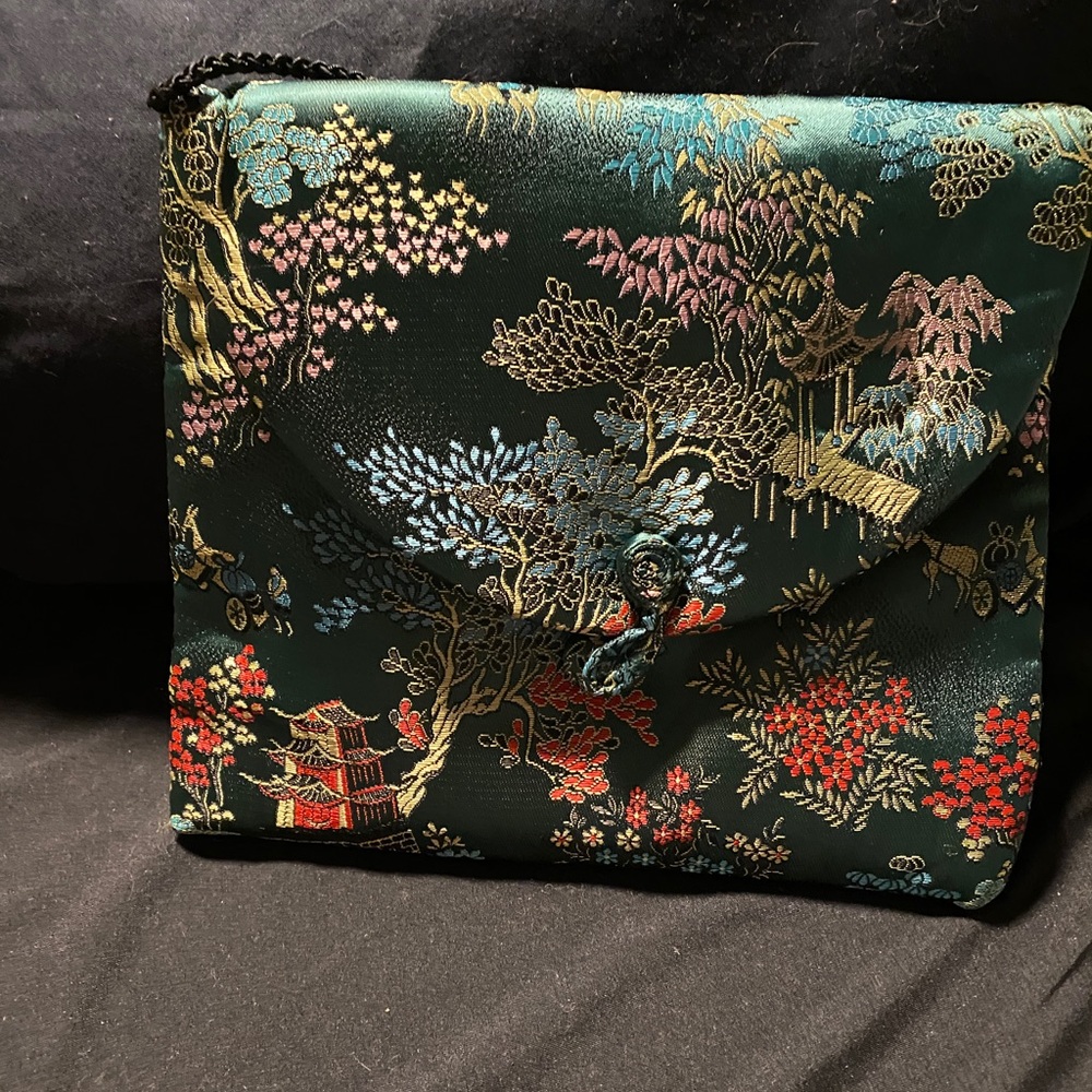 Pure Silk Asian-inspired clutch/with silk shoulder strap. Delicate!